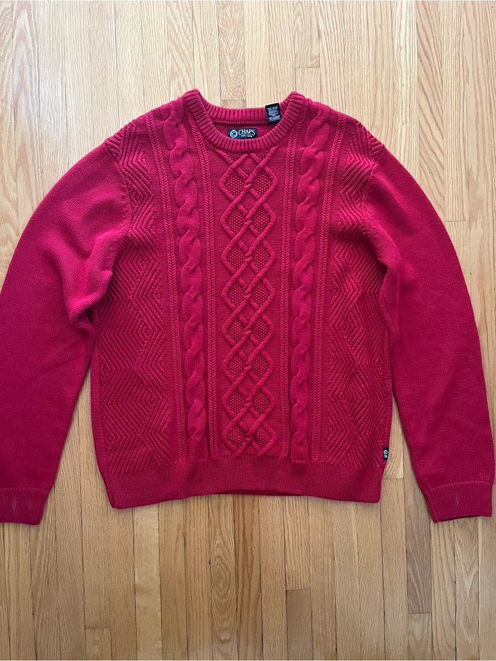 Chaps 100% Cotton XL Crimson Red Cable Knit Crewneck Sweater